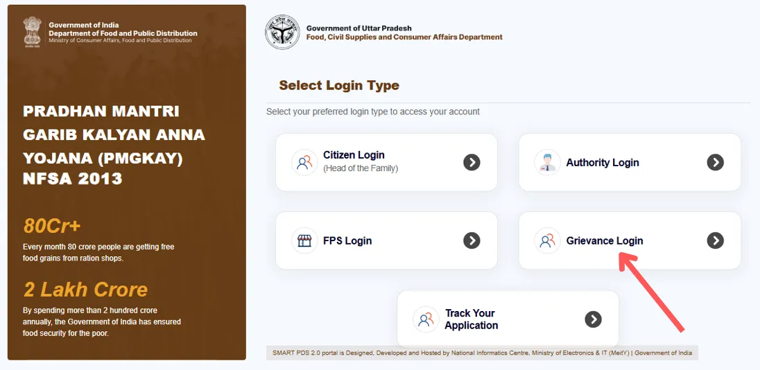 UP Smart PDS 2.0 Grievance Login Screen